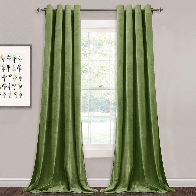 StangH Velvet Curtains Blackout - 96 inches Length Grass Green Curtains for Home Holiday Decor, Room Darkening Thermal Insulated Grommet Window Treatment Set for French Foyer Door, W52 x L96, 2 Panels - Image 1